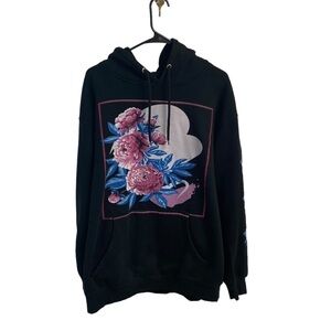 Floral Hoodie No Name Brand‎ Ladies XL Japanese Letters Black with Pink & Blue